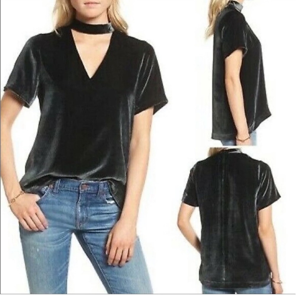 Madewell Velvet Choker V Neck Short Sleeve Top Women Size S Black